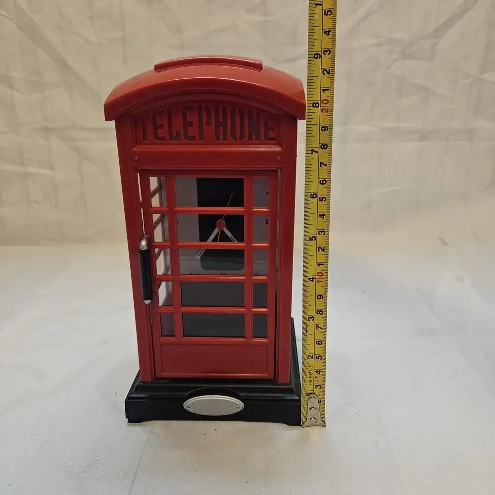 Telephone Booth Clock Red 9 inch Vintage Style Home Decor - Marksman PF Product